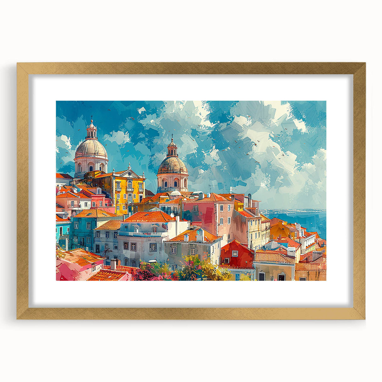 Extra large abstract art print featuring textured design in neutral tones, framed in gold, suitable for living room decor.