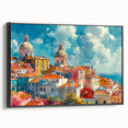 Black and white framed canvas of vintage-style landscape art paintings, suitable for bedroom decor.