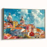 Vintage poster art of a landscape painting on a framed canvas, featuring muted earth tones, ideal for bedroom wall decor.