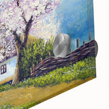 Acrylic print of large abstract wall art featuring mid-century modernist architecture in muted earth tones.