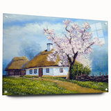 Acrylic print of large abstract wall art featuring geometric patterns in muted browns and whites.