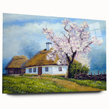 Large abstract wall art on acrylic glass featuring a blend of muted earth tones, suitable for bedroom or dining room decor.