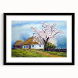 Extra large abstract art print featuring vibrant, colorful textured design on a black framed canvas.