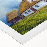 Art deco poster featuring geometric patterns and metallic gold and black hues on a rolled canvas.