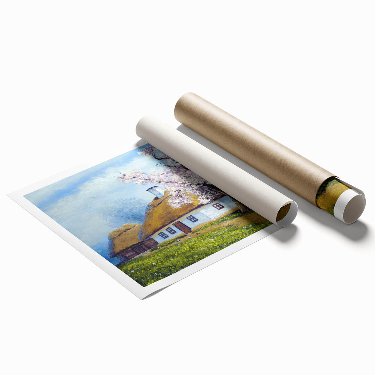 Extra large rolled print featuring a floral art design in pastel shades.