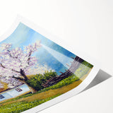 Extra large rolled print featuring black line art flowers on a white background, suitable for large living room wall art.