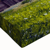 Black and white landscape art painting on stretched canvas featuring a row of detailed houses, ideal for bedroom wall decor.