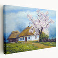 Series of large, architectural house designs on stretched canvas, featuring neutral and earth tones.