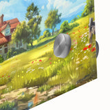 Mid-century modernist abstract design in bold colors on acrylic glass, ideal for dining room art.