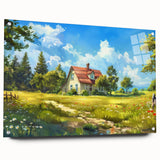 Large abstract wall art on acrylic glass featuring a blend of muted blue and gray tones.