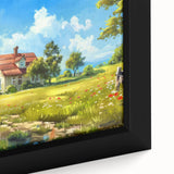 Extra large framed canvas featuring a close-up of colorful, textured houses in a black background.