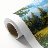 Art Deco poster featuring symmetrical house designs in muted earth tones on rolled canvas, ideal for nursery wall art.