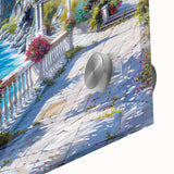 Mid-century modernist large abstract art print on acrylic, featuring geometric shapes in earth tones.