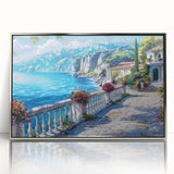 Mid-century modernist art featuring geometric shapes in muted tones on a framed acrylic, ideal for nursery wall decor.