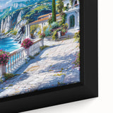 Extra large framed canvas featuring textured, black wall art of colorful, abstract houses, ideal for living room decor.