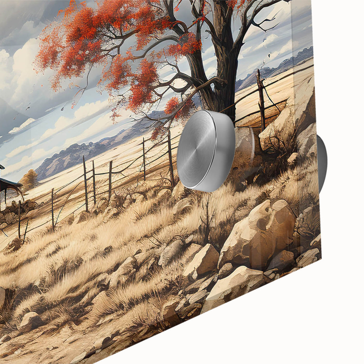 Large abstract wall art on acrylic glass featuring mid-century modernist designs in neutral tones.