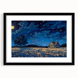 Extra large abstract art print featuring colorful, textured houses, framed in black, ideal for living room decor.