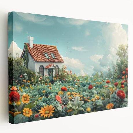 Modern architecture design on stretched canvas featuring neutral and earth tones, suitable for kitchen wall art.