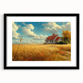 Extra large wall art featuring a colorful abstract art print of textured houses, in a black frame.