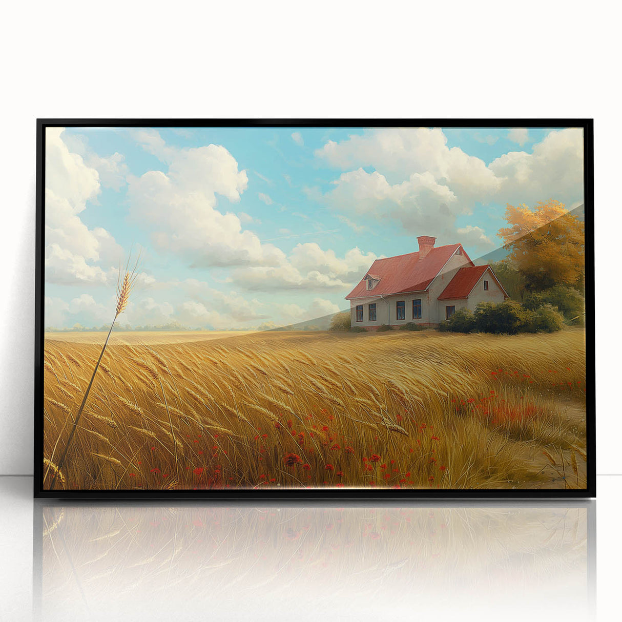 Large abstract wall art featuring geometric shapes in muted earth tones on a framed acrylic.