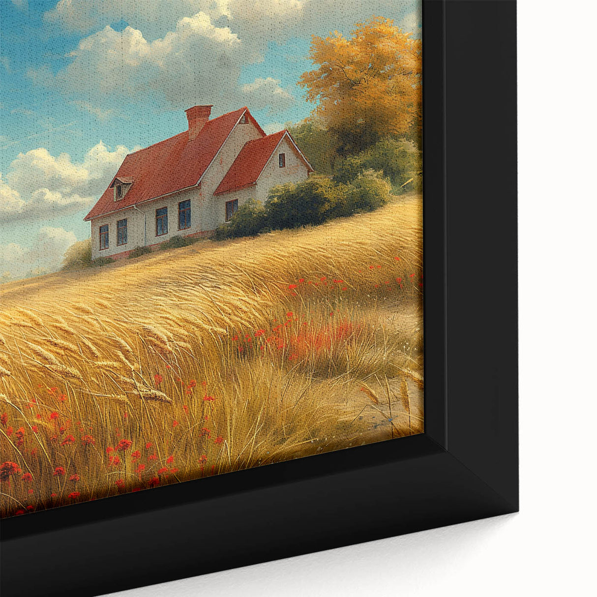 Extra large framed canvas featuring textured black wall art with colorful abstract houses, ideal for living room decor.