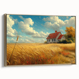 Framed canvas depicting a vintage-style landscape painting with muted earth tones, ideal for bedroom wall art.