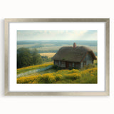 Textured abstract art print featuring a blend of muted gray and blue tones on a framed poster.