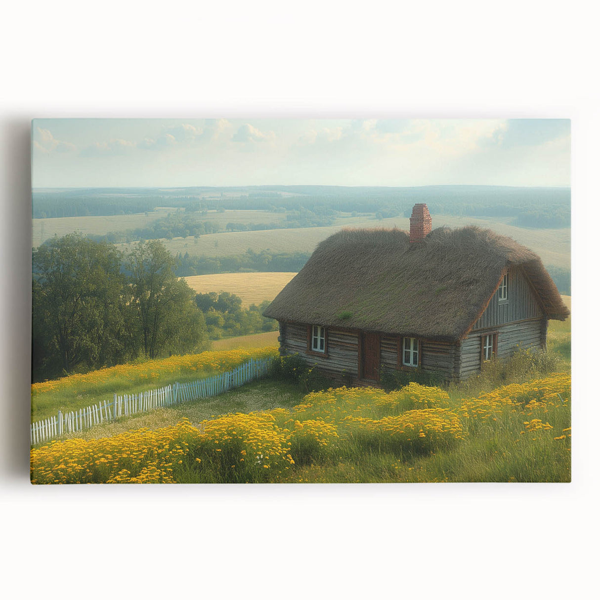 Black and white photo of clustered houses, printed on large stretched canvas, suitable for kitchen wall art.