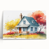 Black and white large art print of various architectural house designs on stretched canvas.