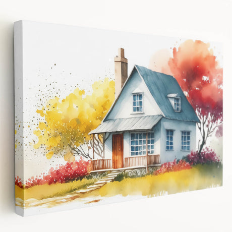 Modern architecture design on stretched canvas featuring neutral and beige tones, perfect for kitchen wall art.