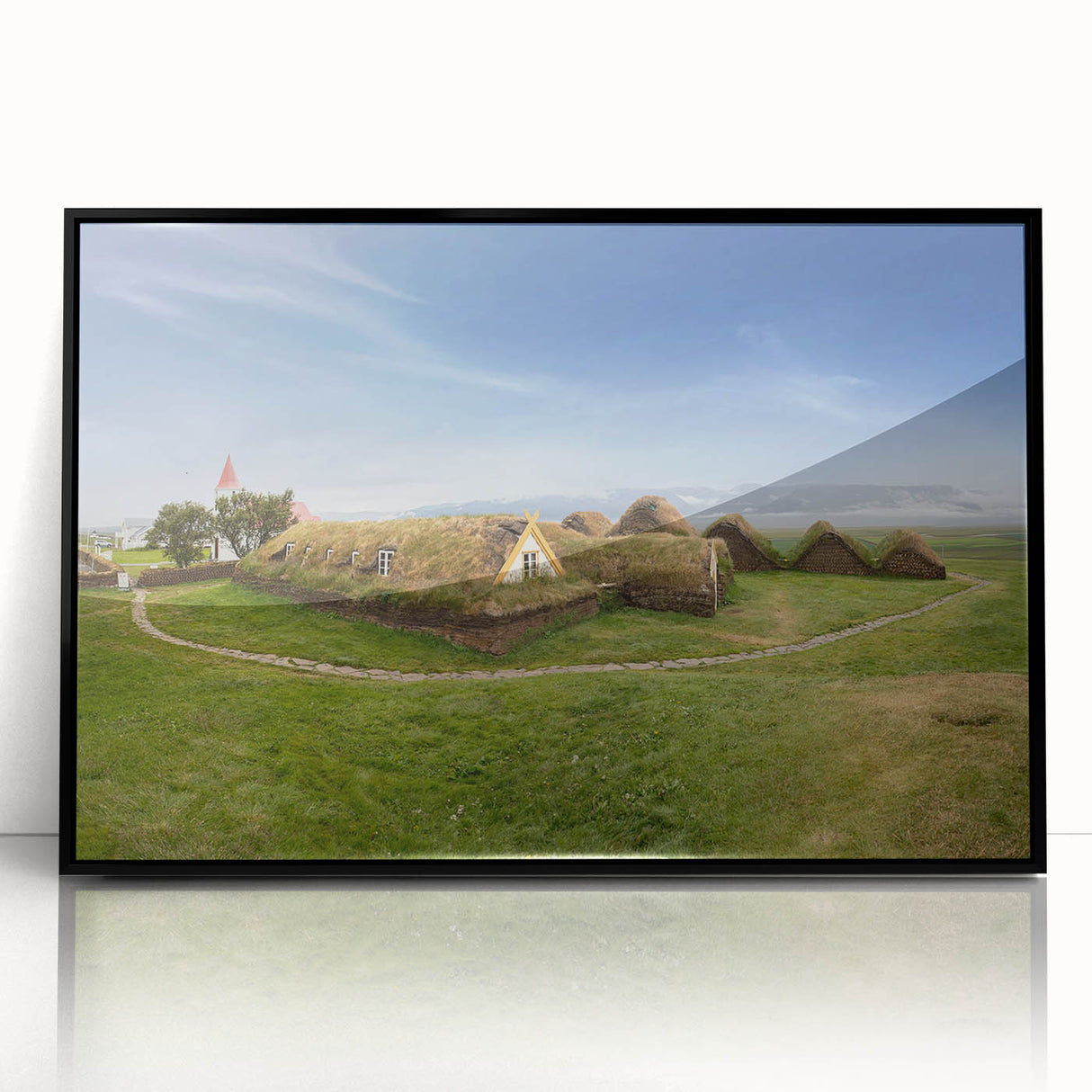 Large abstract wall art featuring geometric shapes in muted earth tones on a framed acrylic.