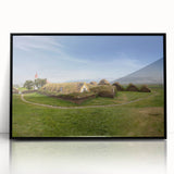 Large abstract wall art featuring geometric shapes in muted earth tones on a framed acrylic.