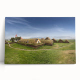 Black and white large art print of architectural house designs on stretched canvas.