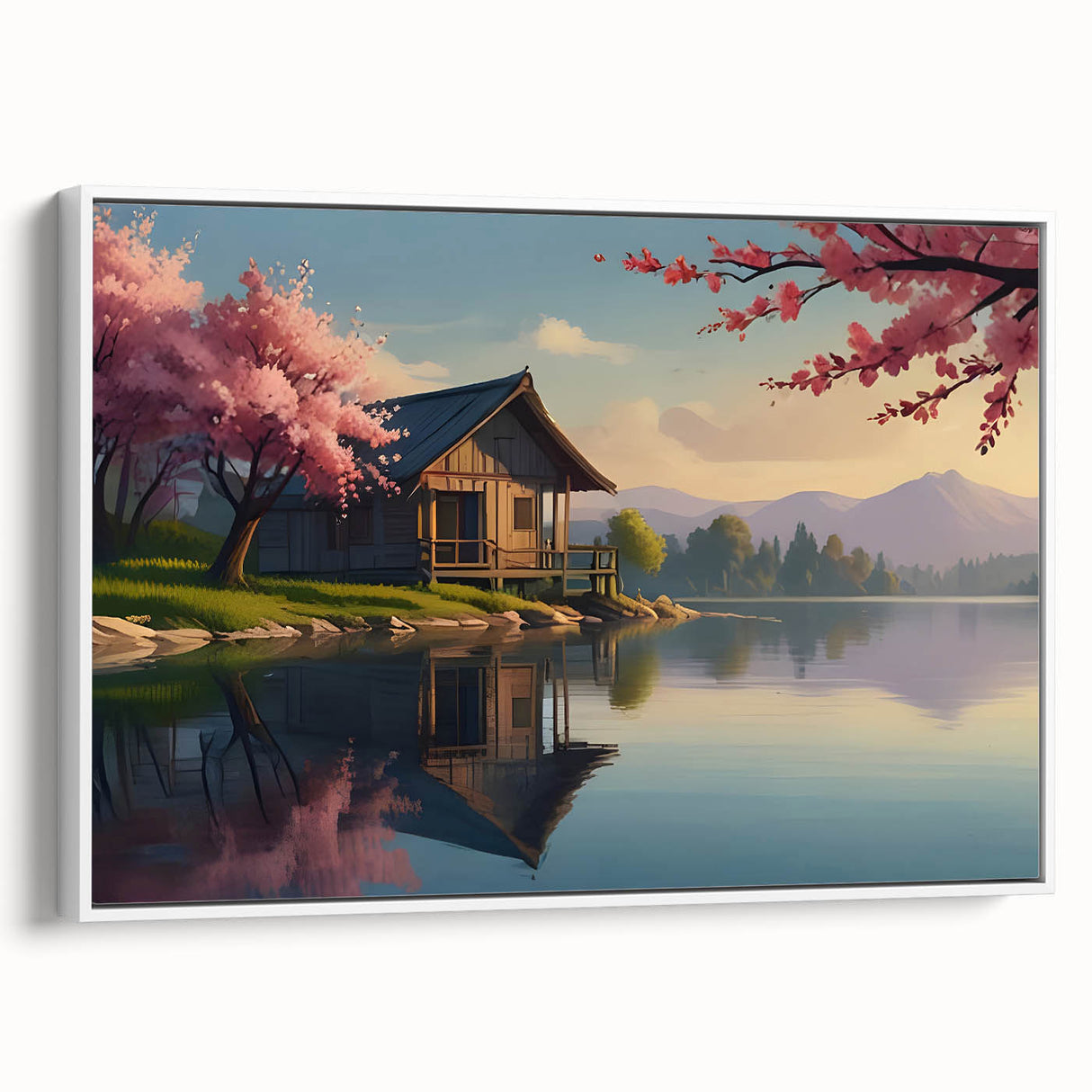 Vintage poster art of colorful houses in various architectural styles on extra large framed canvas.