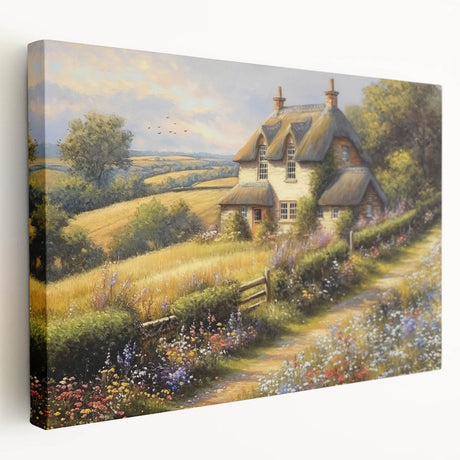 Large canvas print featuring a row of colorful, stylized houses, ideal for kitchen wall art.