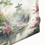 Large abstract wall art featuring mid-century modernist architecture in muted earth tones, ideal for dining room decor.