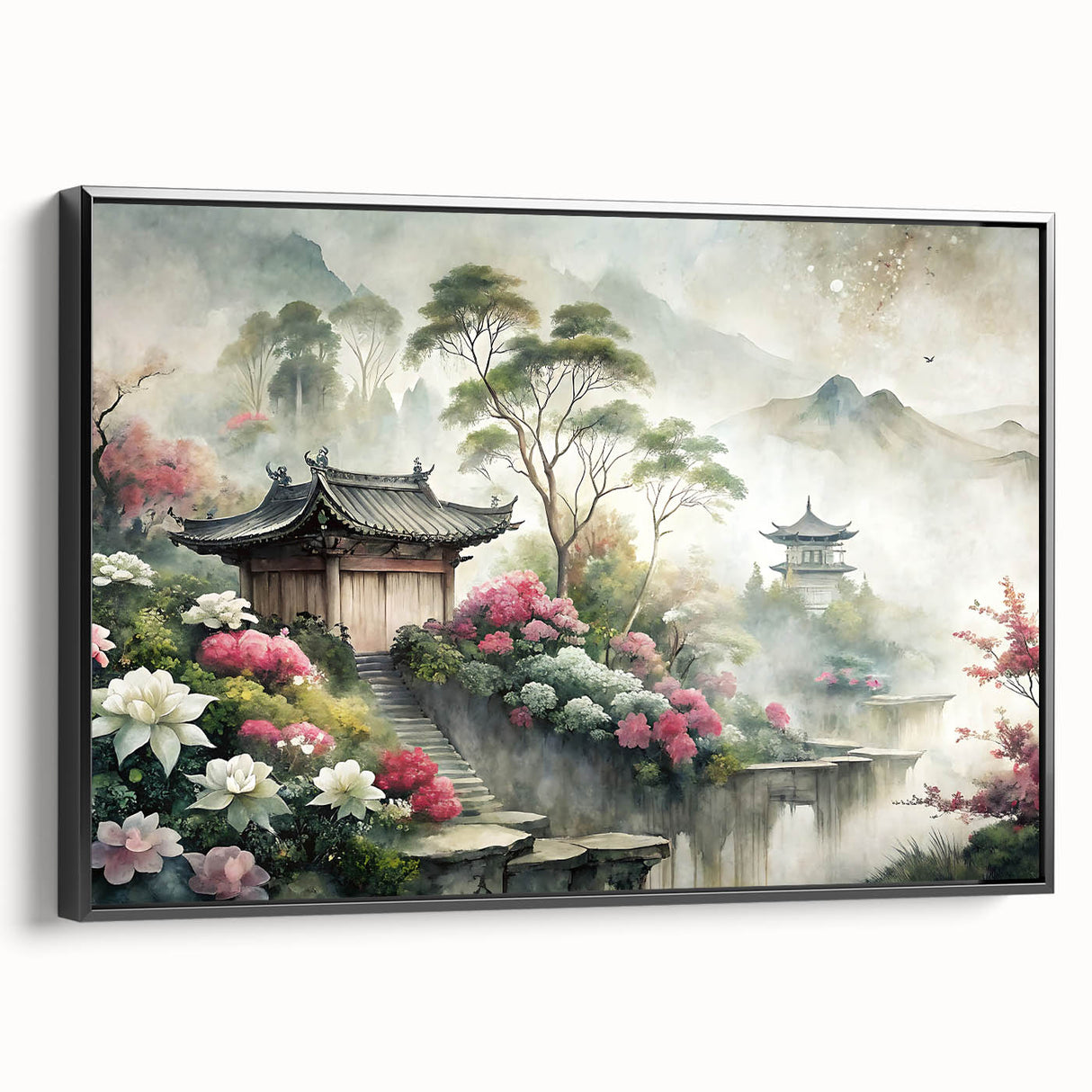 Framed canvas featuring a vintage poster art landscape with muted earth tones, ideal for bedroom wall decor.