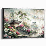Framed canvas featuring a vintage poster art landscape with muted earth tones, ideal for bedroom wall decor.