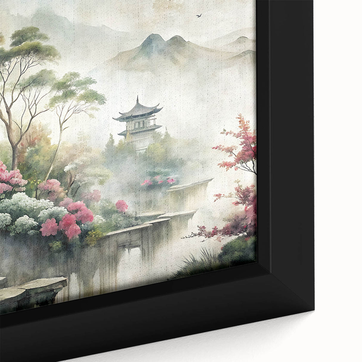 Extra large framed canvas featuring a close-up of colorful, textured houses in a black minimalist style.