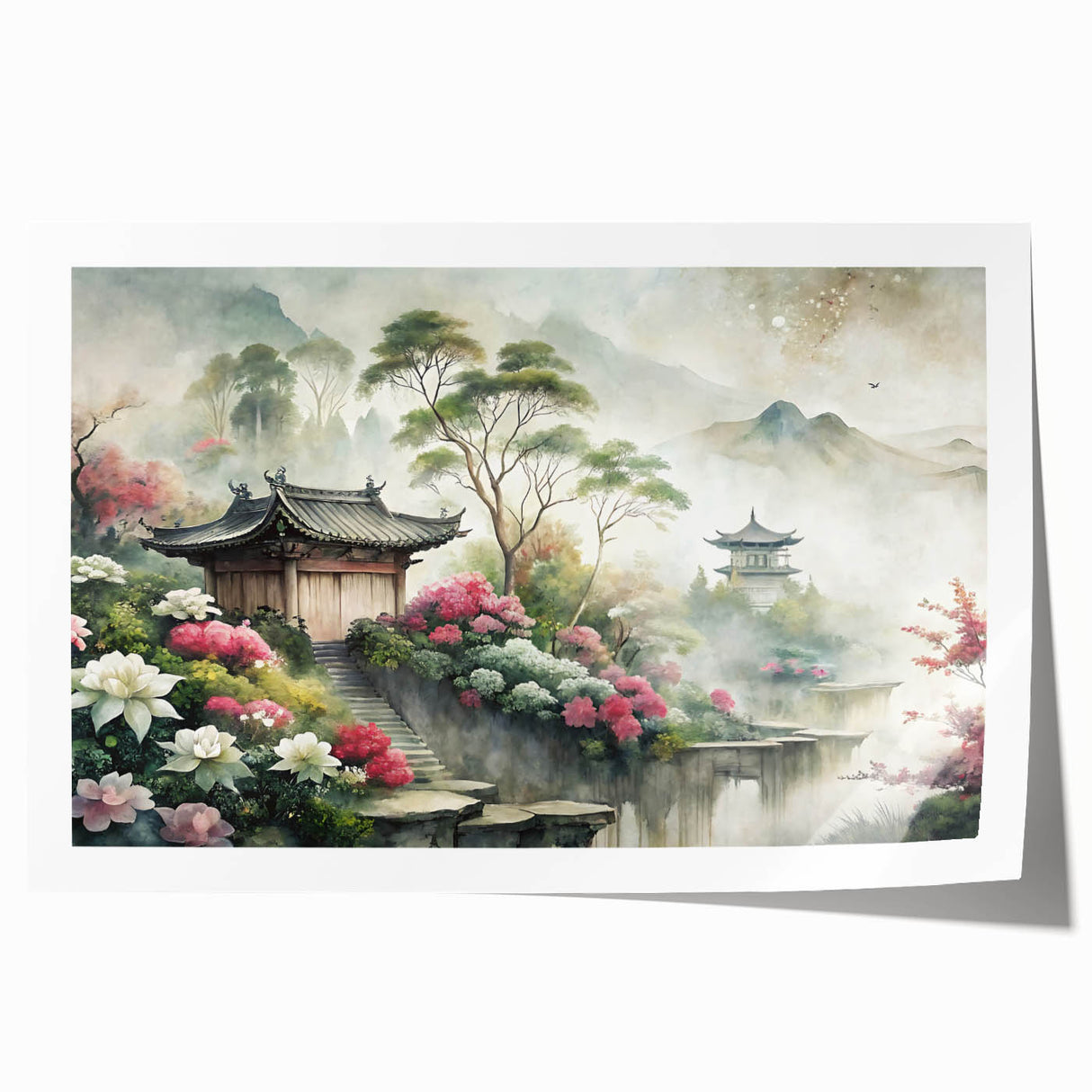 Extra large rolled print of a floral design in muted earth tones, ideal for dining room wall art.