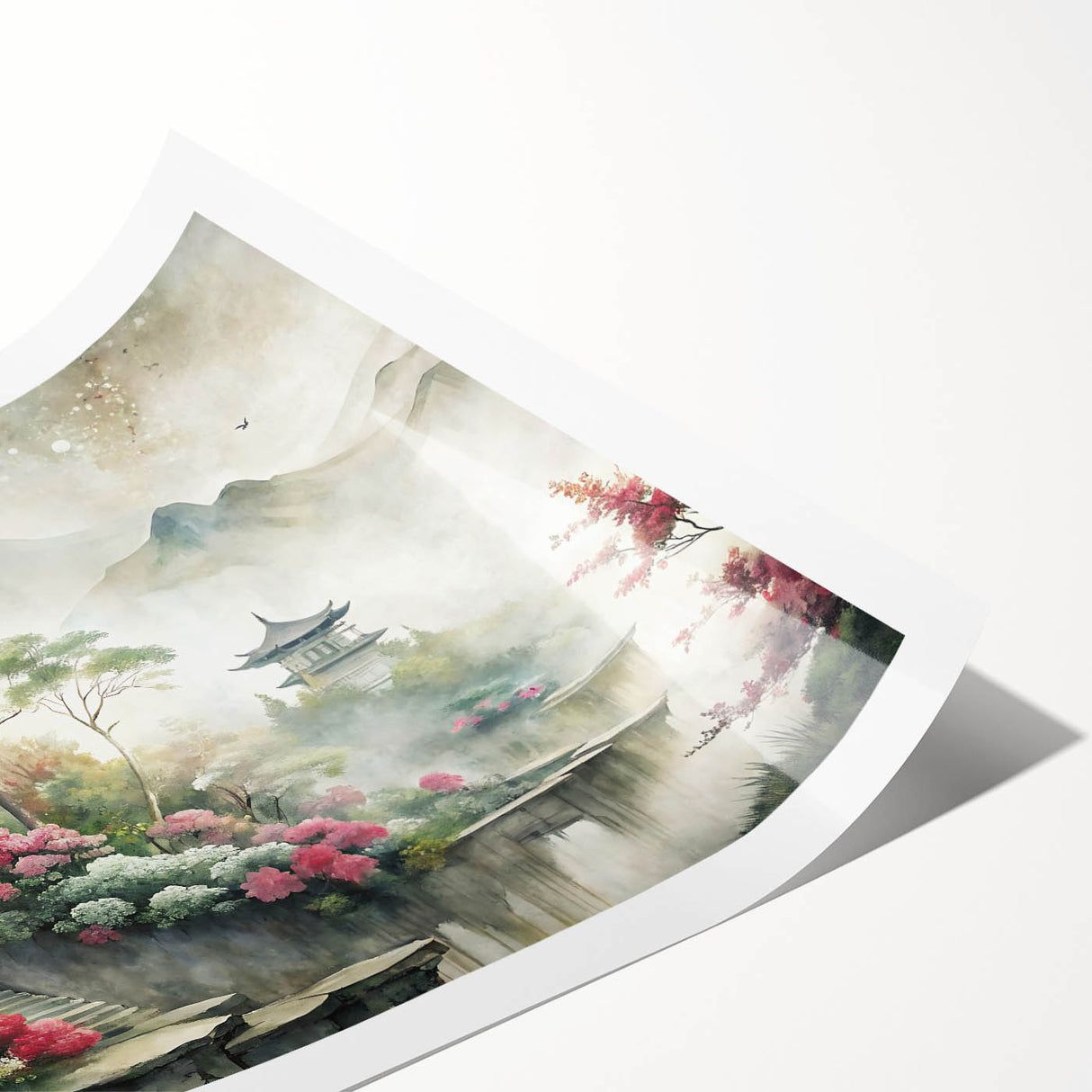 Extra large rolled print featuring black and white line art flowers, ideal for large living room wall art.