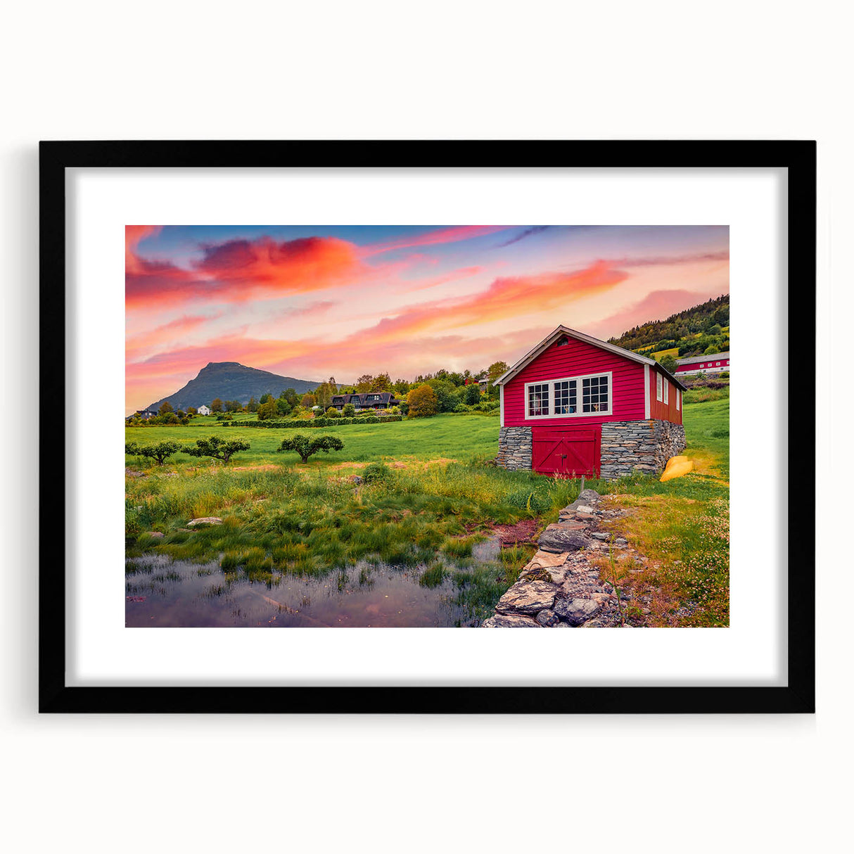 Extra large abstract art print featuring vibrant, colorful textured design on a black framed canvas.