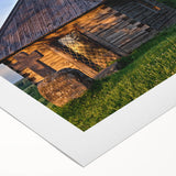 Art deco poster featuring geometric shapes in muted gold and navy, printed on rolled canvas.