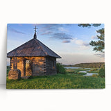 Black and white photo of architectural houses on stretched canvas, ideal for kitchen wall art.