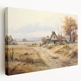 Modern architecture and houses design on large stretched canvas, in muted gray and blue tones, ideal for kitchen wall art.