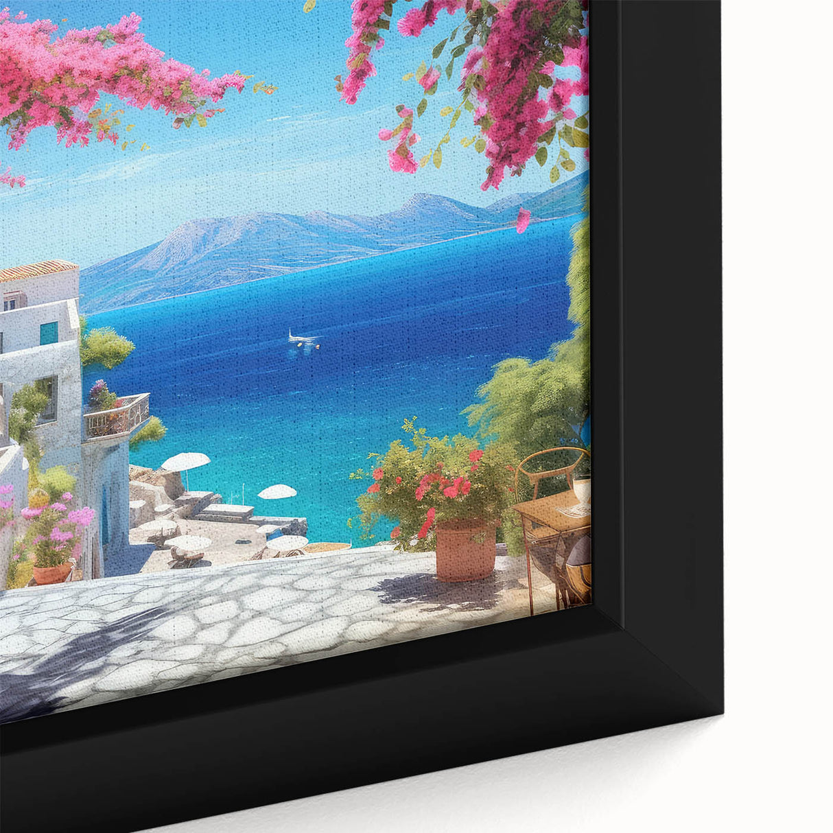Extra large framed canvas featuring black textured art with colorful abstract designs, ideal for living room decor.