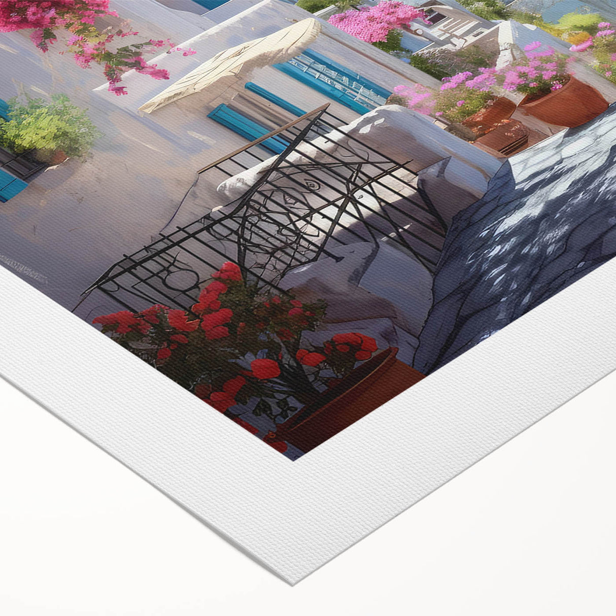 Art deco poster featuring streamlined geometric buildings in pastel shades on rolled canvas, ideal for dining room wall art.