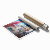 Extra large rolled print featuring a floral art design in pastel shades.