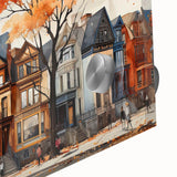 Large abstract wall art in mid-century modernist style on acrylic glass, featuring geometric shapes in muted colors.