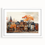 Abstract art prints featuring geometric shapes in muted gray and blue tones, framed with a white mat.